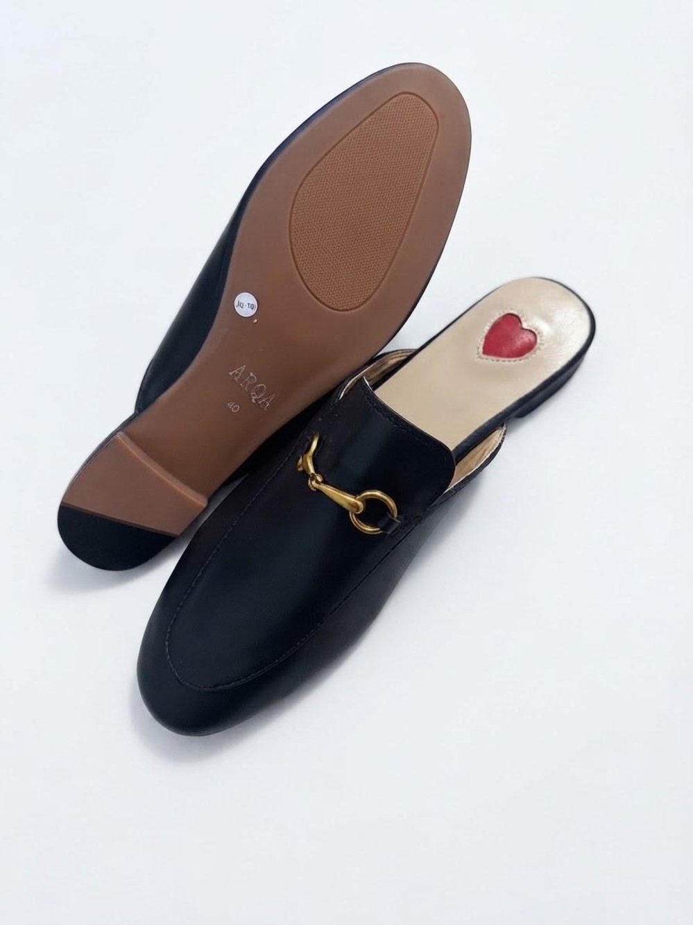 Classic Black Leather Backless Loafers with Gold Bit